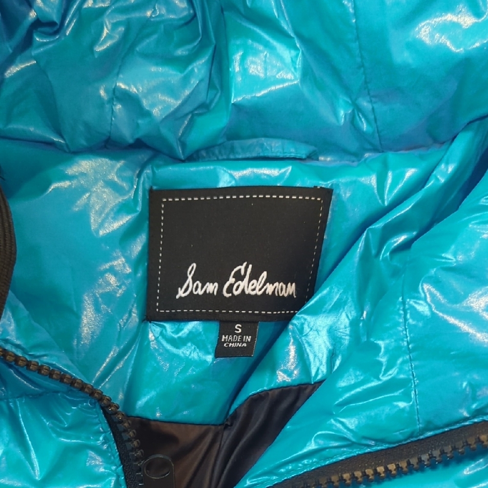 Sam Edelman Shiny Teal Puffer Jacket - Picture 2 of 2